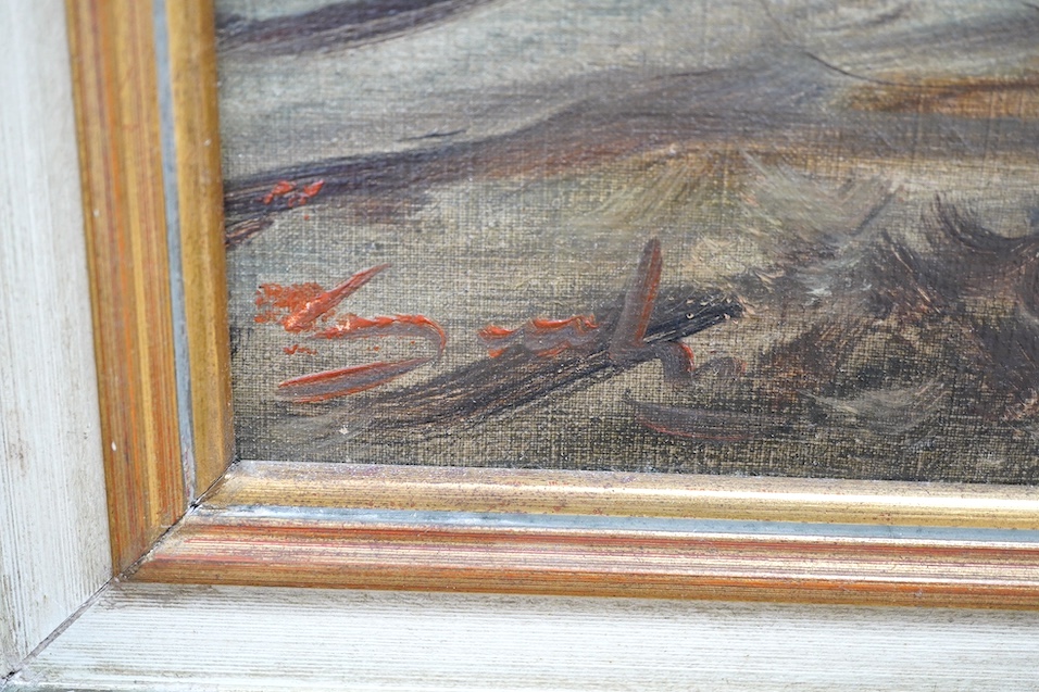 Italian School, oil on canvas, Lakeside landscape with mountains, 46 x 66cm. Condition - fair to good, some surface dirt